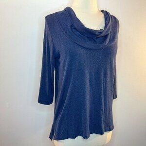 NATURAL LIFE Clothing Women's Navy Melange Cowl 3/4 Slv Top - Small - NWT $69